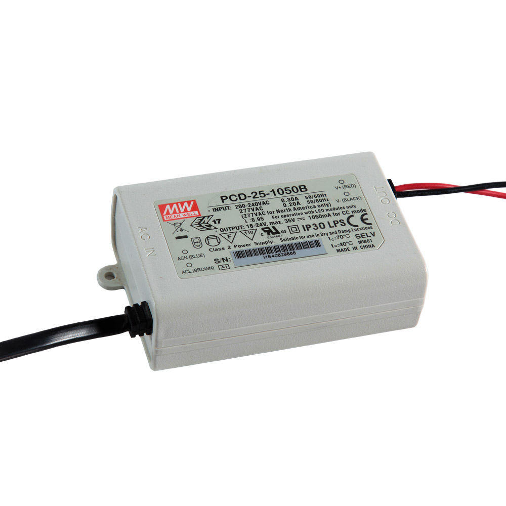 MW PCD-25-1050 SABİT AKIM İÇ MEKAN IP30 25W 1050mA 16V-24V LED SÜRÜCÜ