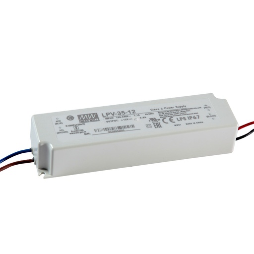 [682001] MW PVC DIŞ MEKAN 35W-12V-3A IP67 SABİT VOLTAJ LED SÜRÜCÜ