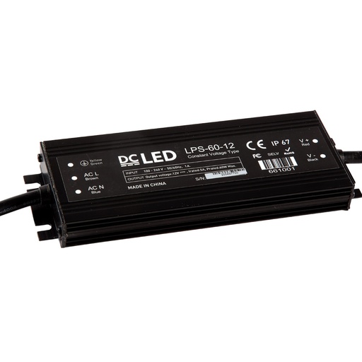 [661001] DCLED METAL DIŞ MEKAN 60W-12V-IP67 SABİT VOLTAJ LED SÜRÜCÜ